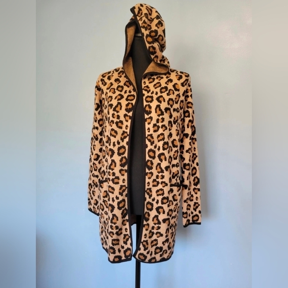Rachel Zoe Women's Leopard Print Hooded Duster Cardigan Size XS